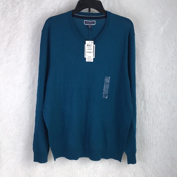 CLUB ROOM Men sweater Majestic Teal Blue V-Neck Wool Blend - Picture 2 of 7